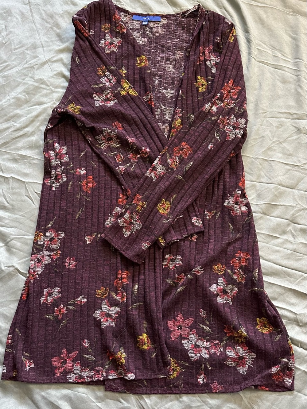Apt. 9 Burgundy Floral Ribbed Long-Sleeve Cardigan